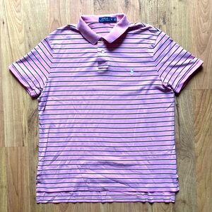 Polo Ralph Lauren Men’s XL Polo Shirt 100% Cotton Pink Blue White Stripes Preppy